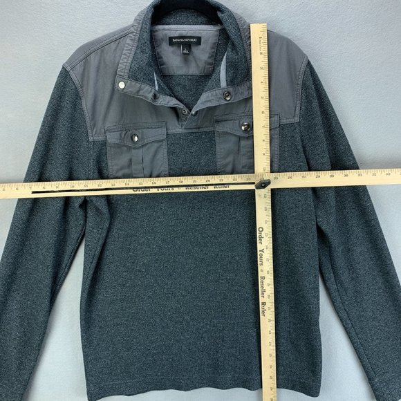 **SOLD**Banana Republic Mens Shirt Large Gray Long Sleeve Thermal Snap Pockets - Picture 7 of 12
